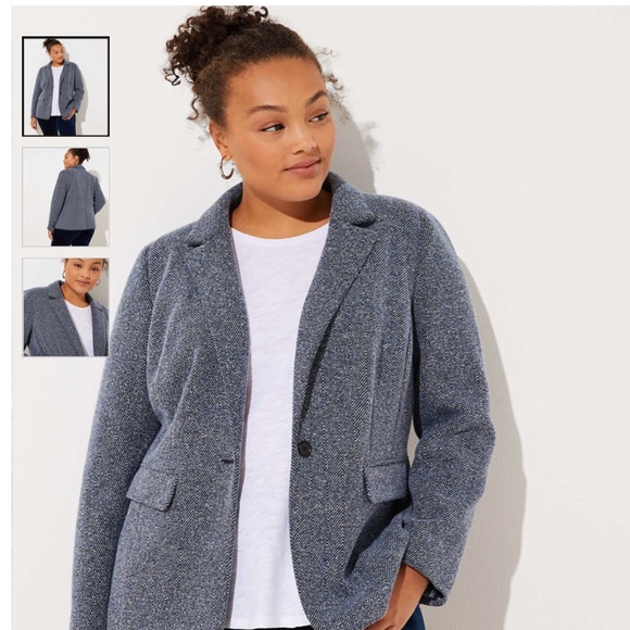 Loft Blue Herringbone Knit Blazer 6w 